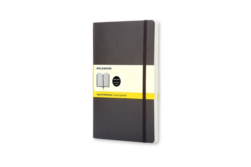 Notesbog Moleskine large sort m/240 kvadrerede ark soft