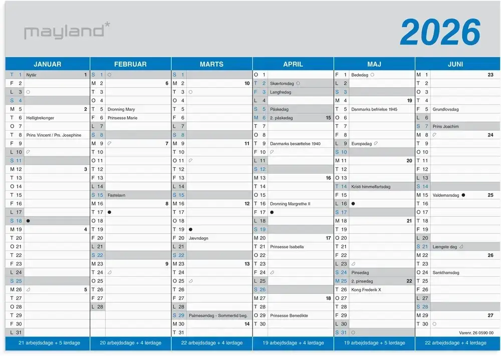 Kontorkalender 2026 klassisk a4 