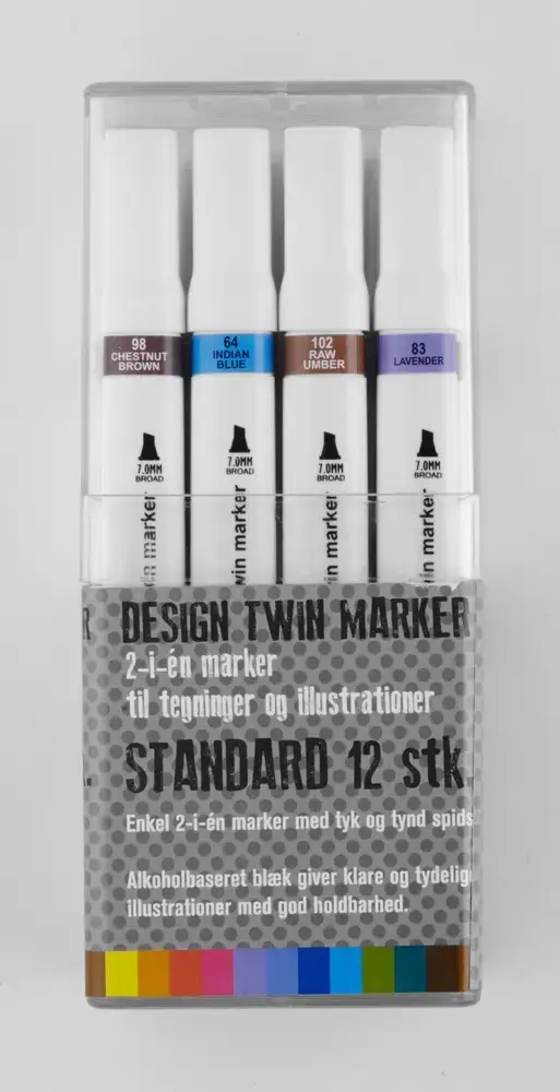 Design twin marker skygger gråtoner hud-farver 12stk