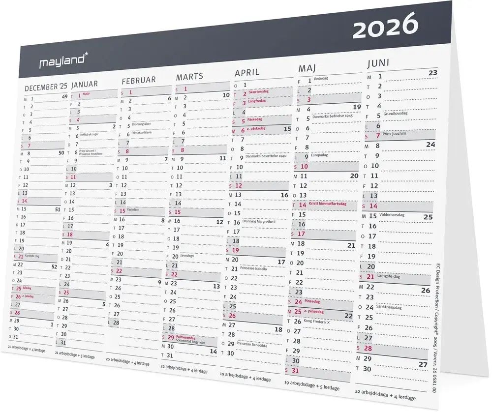 Bordkalender 2026 stående 2x7 mdr