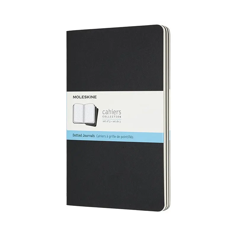 Notesbog Moleskine large cahiers sort 3 stk m/80 prikket ark