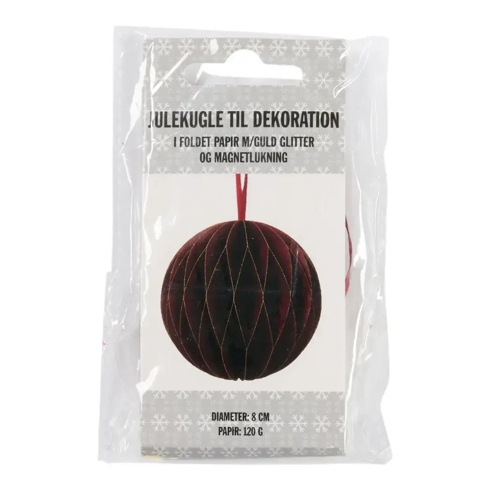 Julekugle rund rød magnetluk