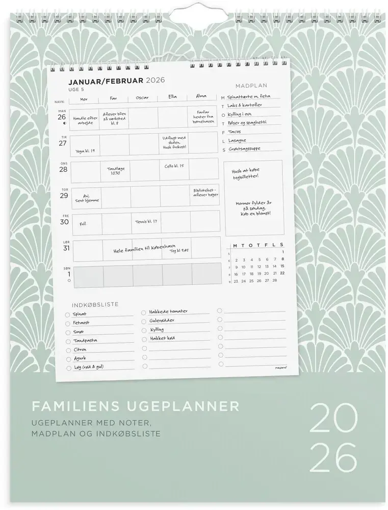 Familiekalender 2026 ugeplan m/lister