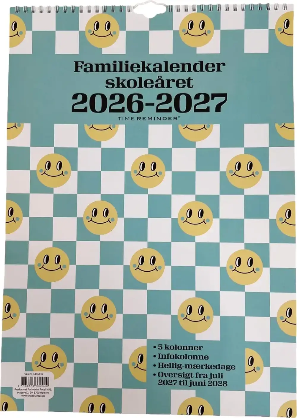 SKOLEFAMILIEKALENDER 2026/27 A3 SMILEY M/TERN I PASTELFARVER